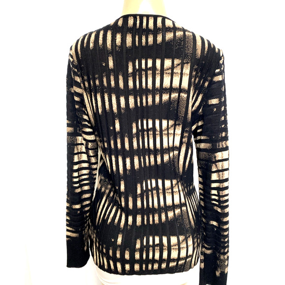 Aldomartins Blazer Jacket Cardigan Knit Long Sleeve Black Brown Striped Button M - Picture 4 of 7